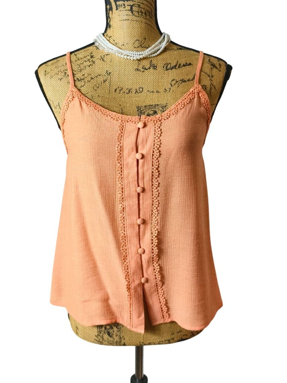 Blu Pepper Womens S Cami Lace Peach Button-Front Adjust Straps Flowy Cottage Chi